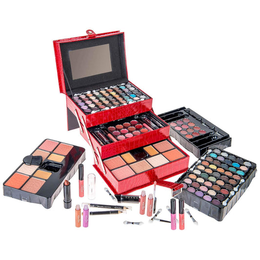 All in One Makeup Set, 67 Colors Eyeshadow, Blushes, Face Powder, Lipstick, Eye Liners, Make up Pencils and Cosmetics Mirror - Makeup Kit with Reusable Beauty Organizer Train Case - Red